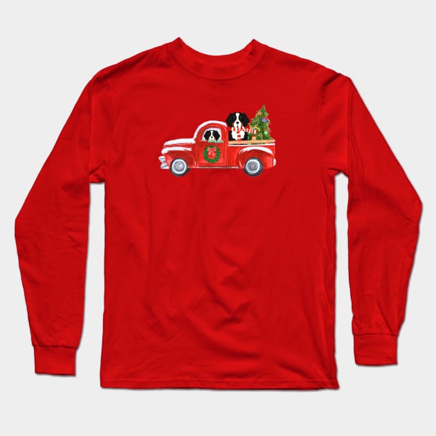 Bernese Mt Dogs Red Christmas Truck Long Sleeve T-Shirt by EMR_Designs